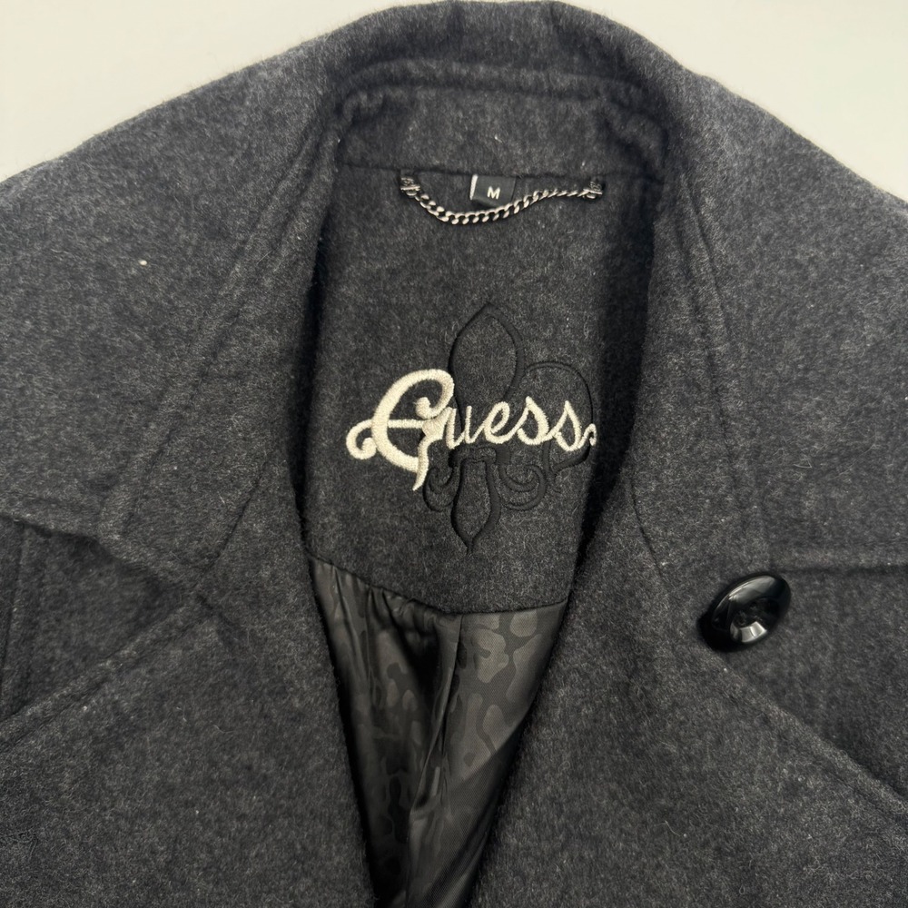 Guess Womens Wool Blend Double Breasted Pea Coat Charcoal Grey Peplum Jacket M - Picture 2 of 6
